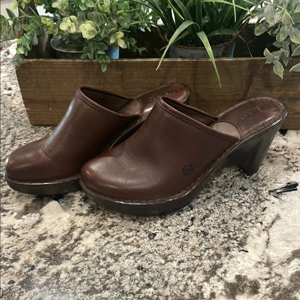 Born Leather Slip-On Mules with Rounded Toe